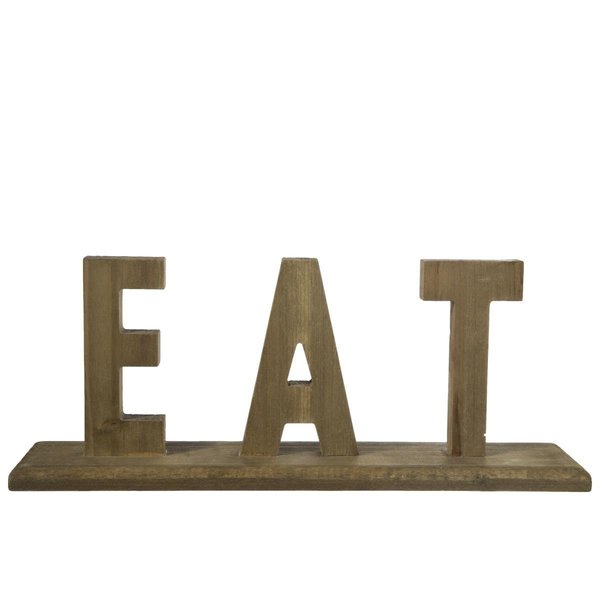 Urban Trends Collection Wood Rectangle Tabletop Eat Sign on Base Natural Brown 53331